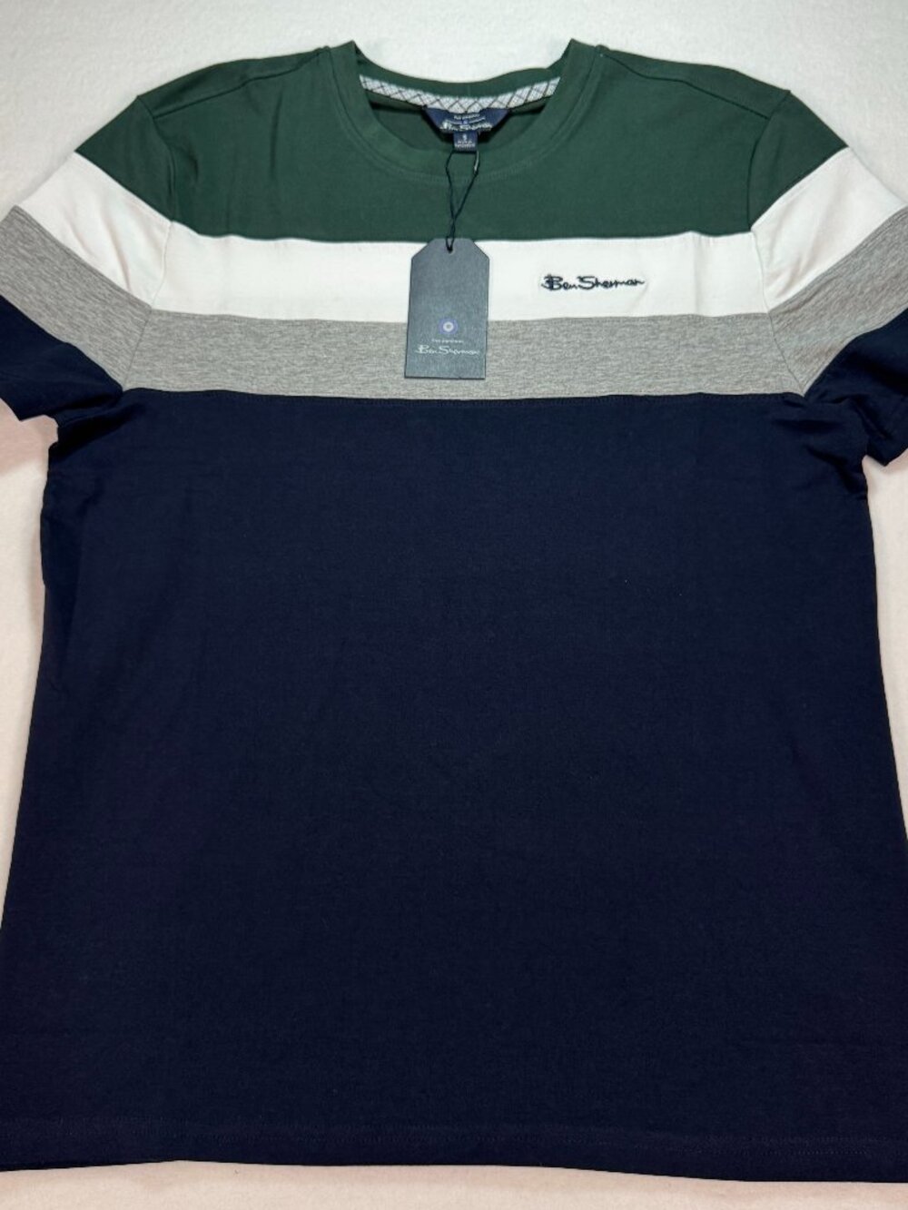 Ben Sherman Men's Colorblock Crew Neck Short Sleeve T‑Shirt Small Navy Stretch